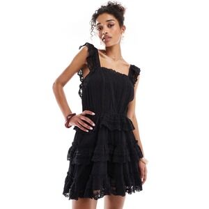 Miss Selfridge Beach Open Back Lace Mini Dress 8-10 Whimsical LBD Goth Fairycore